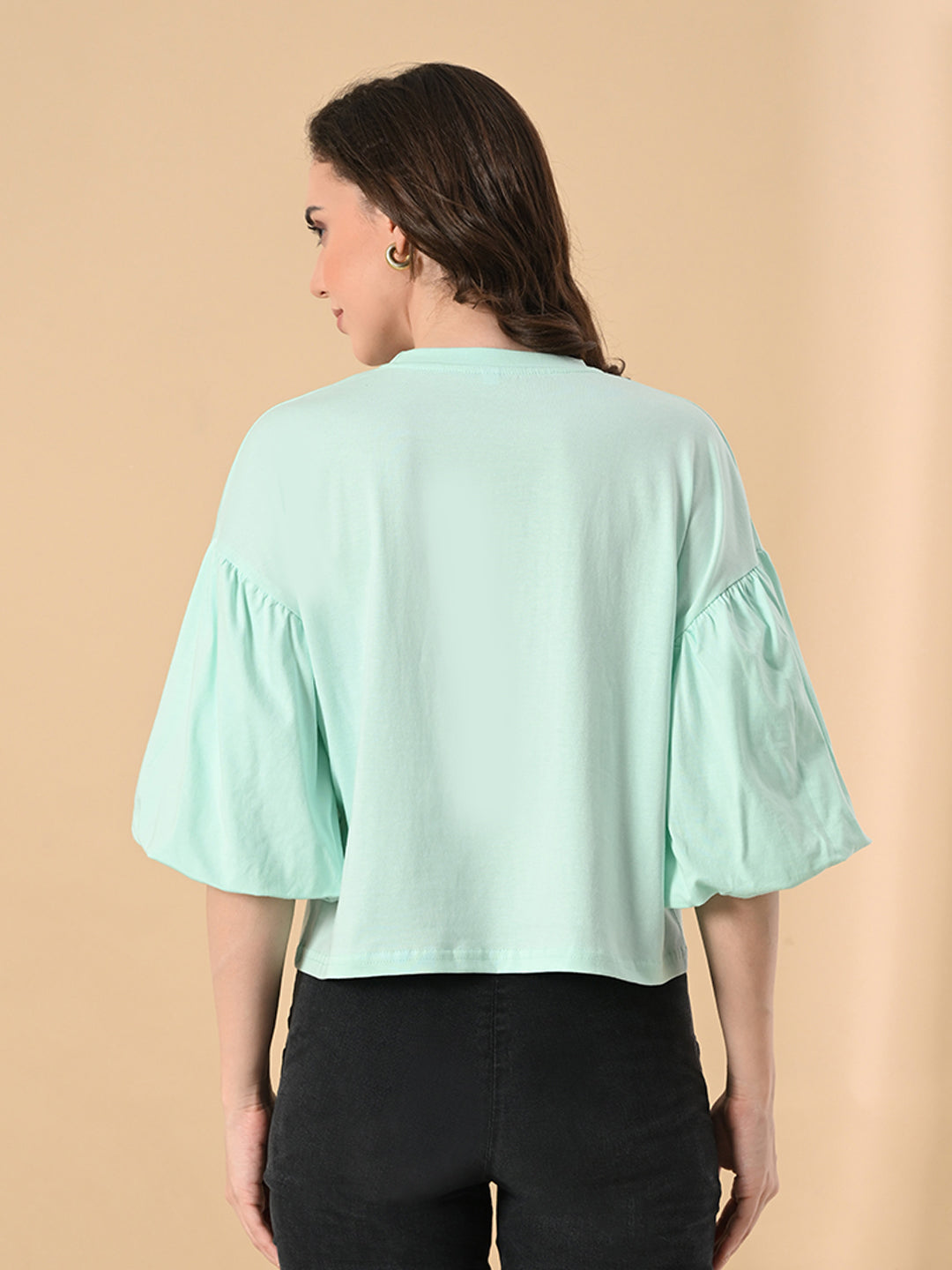 Oversized Balloon Sleeve Crop Top for Women