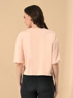 Women's Oversized Drop Shoulder Crop T-Shirt – 100% Cotton, Round Neck Half Sleeves Solid Top for Casual