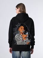 Women’s Black Printed Fleece Hoodie – Cozy Relaxed Fit Pullover