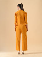 Women's Solid Relaxed Fit 3/4 Sleeve Co-ord Blazer and Trouser Set Mustred