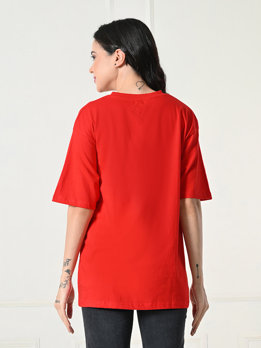 Oversized Drop Shoulder Women’s T-Shirt – Pure Cotton, Round Neck, Relaxed Fit Red