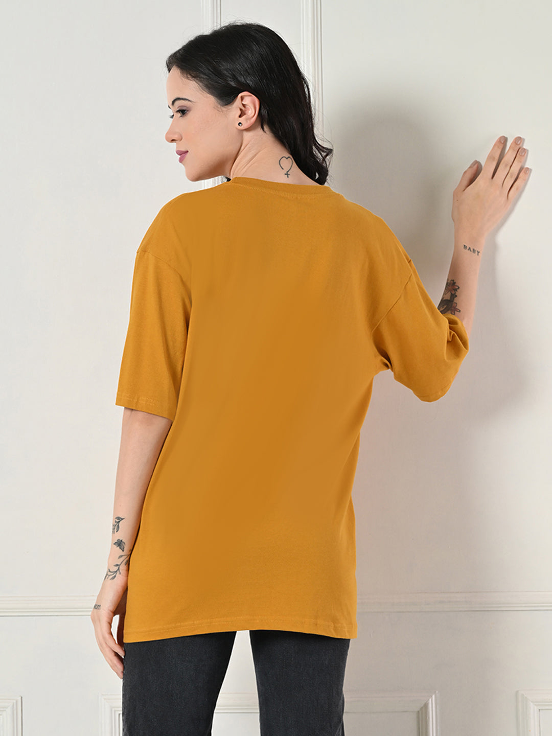 Women's Oversized Drop Shoulder Crop T-Shirt – 100% Cotton, Round Neck Half Sleeves Solid Top for Casual