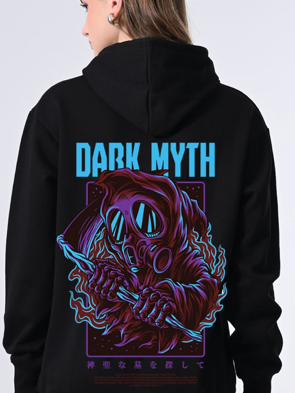 Women’s Black Printed Hoodie – Relaxed Fit, Lined Hood, Ribbed Hem, Casual Winter Wear