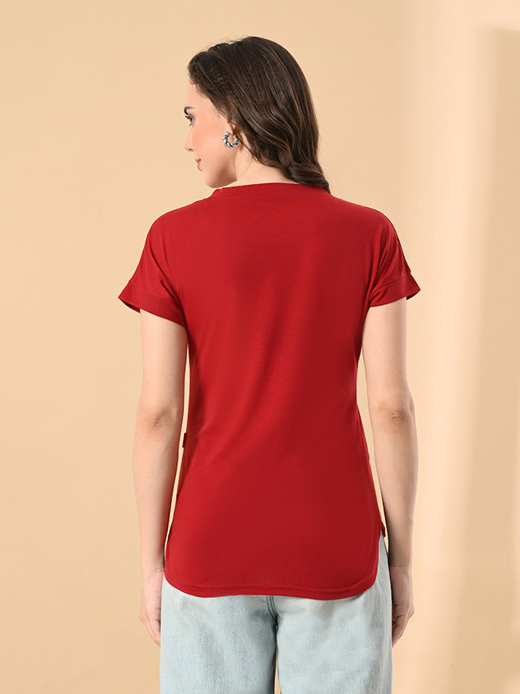 Stylish Up & Down Women’s High-Low Hem T-Shirt – Premium Cotton Lycra, Seamless Sleeves, Round Neck Casual & Active Wear Girls T-Shits