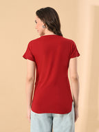 Stylish Up & Down Women’s High-Low Hem T-Shirt – Premium Cotton Lycra, Seamless Sleeves, Round Neck Casual & Active Wear Girls T-Shits