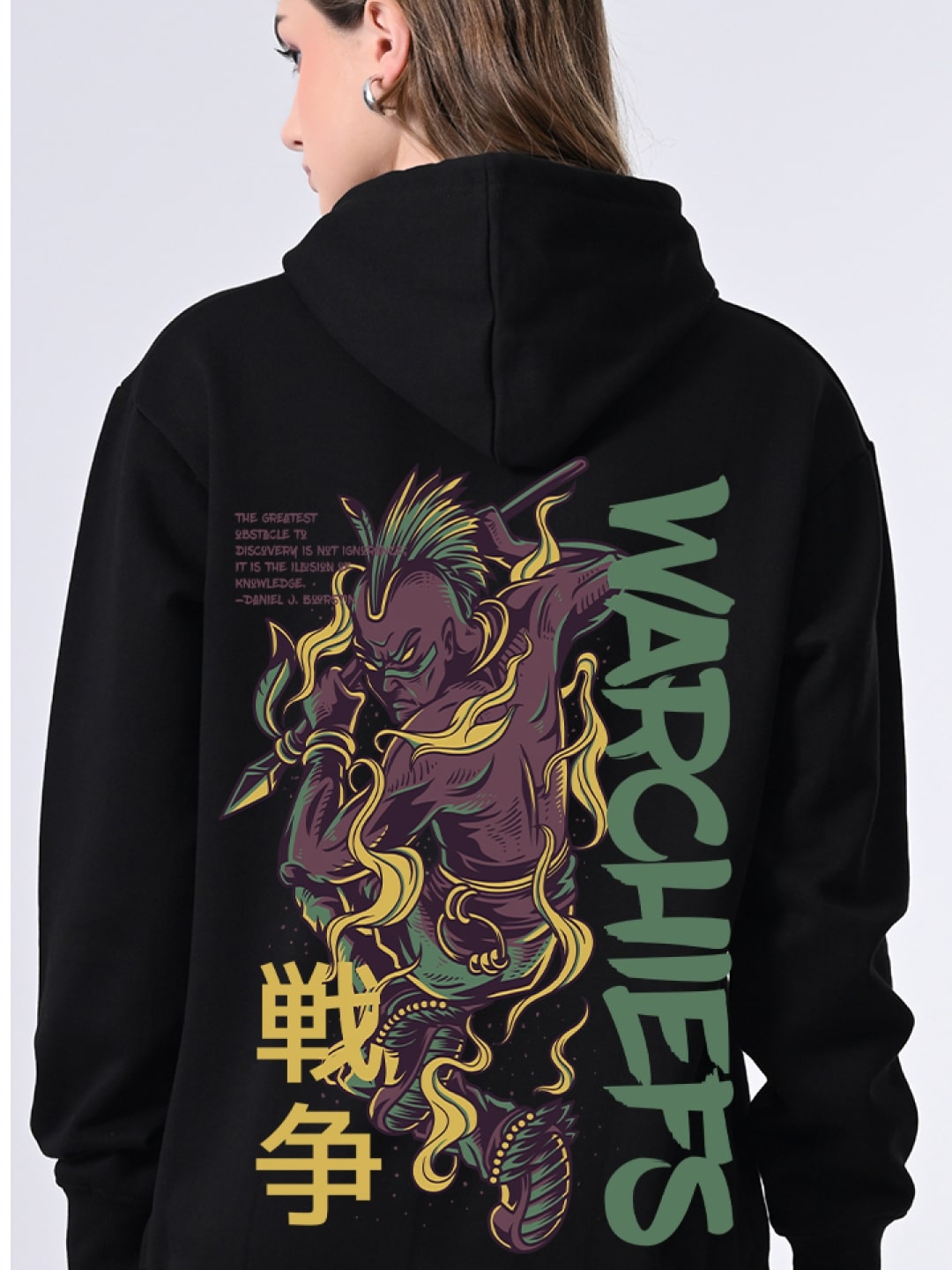 Classic Black Printed Hoodie for Women – Relaxed Fit Winter Pullover with Hooded Neck & Full Sleeves