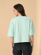 Oversized Crop T-Shirt for Women – Pure Cotton, Drop Shoulder, Solid Casual Top