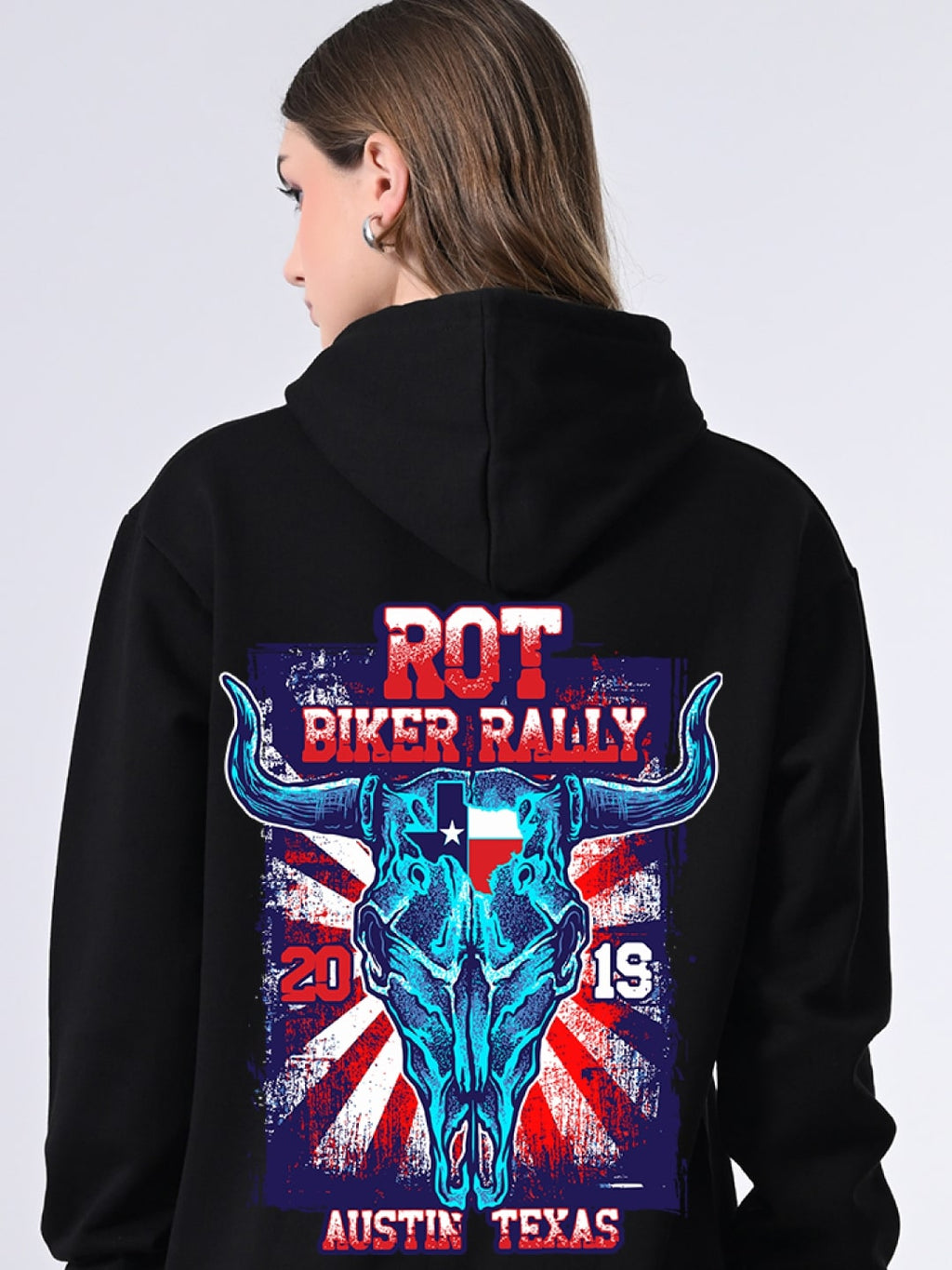 Women’s Black Hooded Sweatshirt – Printed Relaxed-Fit Winter Pullover with Full Sleeves