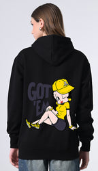 Women’s Soft Fleece Black Hoodie – Printed Relaxed Fit Design
