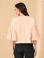 Women’s 100% Cotton Oversized Crop Top – Balloon Sleeves & Trendy Round Neck