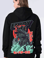 Women’s Stylish Black Hoodie – Relaxed Fit, Ribbed Hem, Hooded Neck