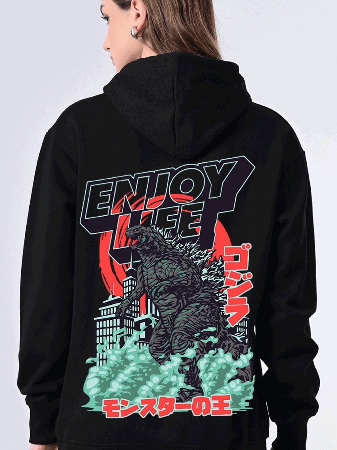 Women’s Stylish Black Hoodie – Relaxed Fit, Ribbed Hem, Hooded Neck