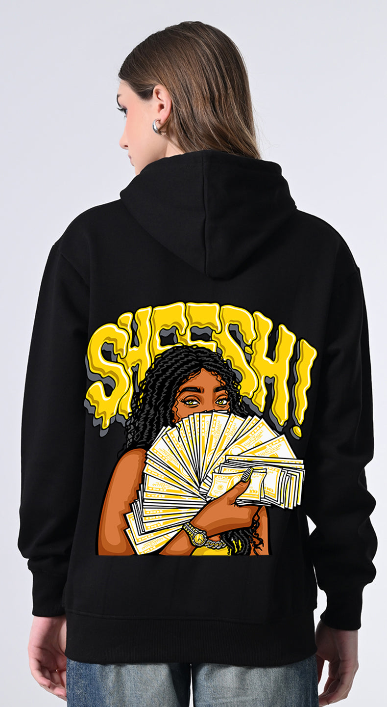 Women’s Black Printed Hoodie – Soft Fleece Pullover with Kangaroo Pocket