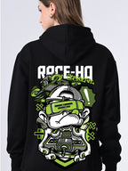 Black Printed Hoodie for Women – Cozy Winter Pullover with Relaxed Fit, Ribbed Hem, Lined Hood & Full Sleeves