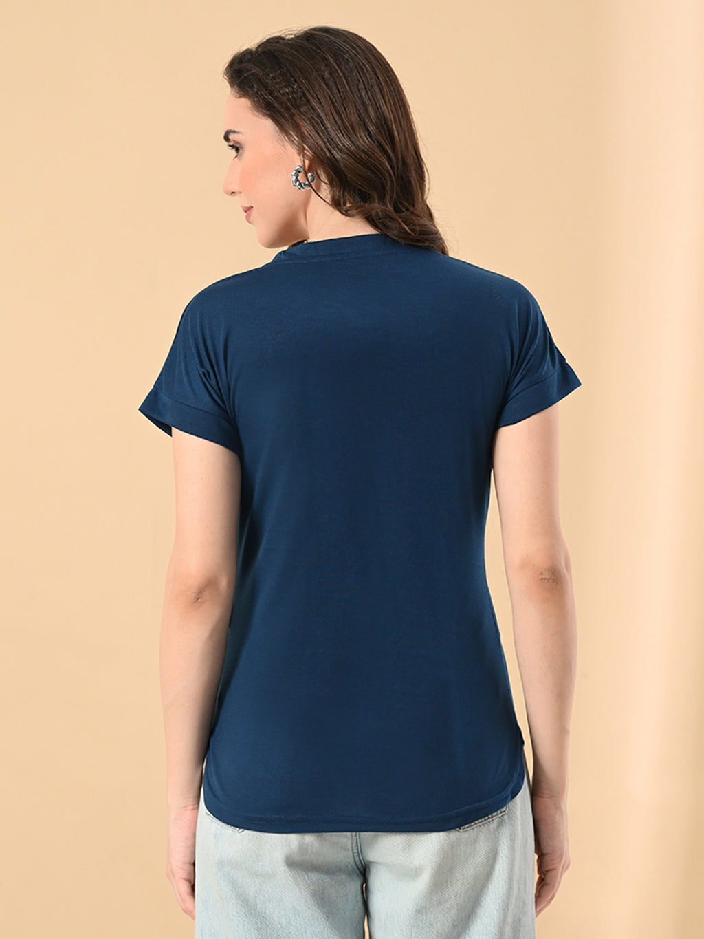 Stylish Up & Down Women’s High-Low Hem T-Shirt – Premium Cotton Lycra, Seamless Sleeves, Round Neck Casual & Active Wear Girls T-Shits