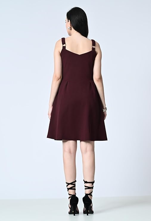 Women’s Sweetheart Neck Sleeveless Fit & Flare Dress Red Wine