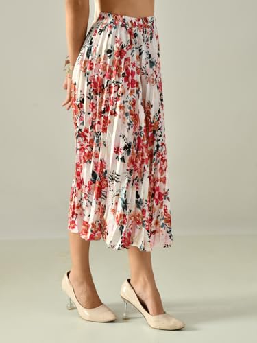 Women’s Printed Calf-Length Skirt | Rayon Crepe Pleated