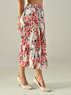 Women’s Printed Calf-Length Skirt | Rayon Crepe Pleated
