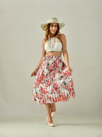 Women’s Printed Calf-Length Skirt | Rayon Crepe Pleated