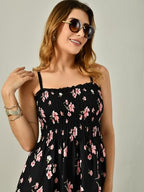 OWL MINK Women’s Flared Calf-Length Dress | Sleeveless Rayon Crepe