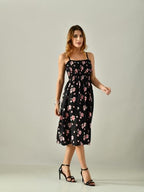 OWL MINK Women’s Flared Calf-Length Dress | Sleeveless Rayon Crepe