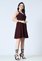 Women’s Sweetheart Neck Sleeveless Fit & Flare Dress Red Wine