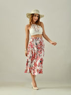 Women’s Printed Calf-Length Skirt | Rayon Crepe Pleated