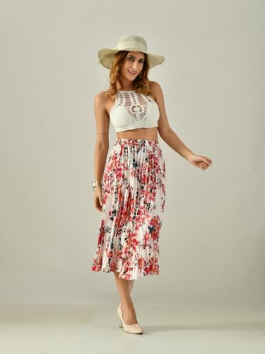 Women’s Printed Calf-Length Skirt | Rayon Crepe Pleated
