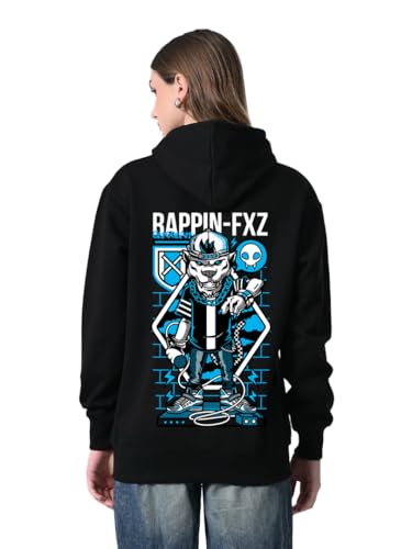 OWL MINK Women’s Black Printed Hoodie | Fleece Pullover with Pocket