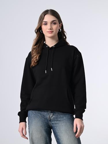 OWL MINK Women’s Black Printed Hoodie | Fleece Pullover with Pocket