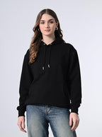 OWL MINK Women’s Black Printed Hoodie | Fleece Pullover with Pocket