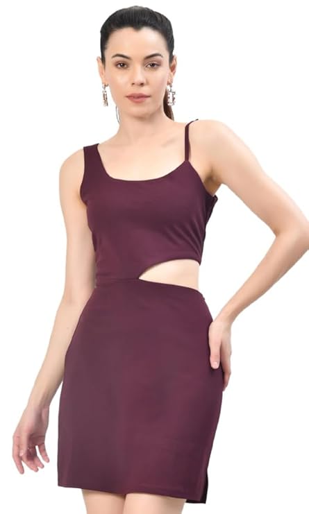 Maroon Sleeveless Round Neck Cut-Out Bodycon Mini Dress for Women