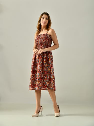 OWL MINK Women’s Flared Calf-Length Dress | Sleeveless Rayon Crepe