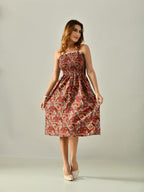 OWL MINK Women’s Flared Calf-Length Dress | Sleeveless Rayon Crepe