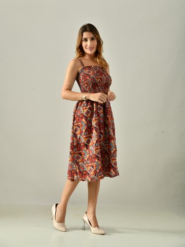 OWL MINK Women’s Flared Calf-Length Dress | Sleeveless Rayon Crepe