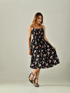 OWL MINK Women’s Flared Calf-Length Dress | Sleeveless Rayon Crepe