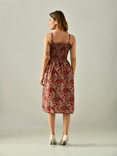 OWL MINK Women’s Flared Calf-Length Dress | Sleeveless Rayon Crepe