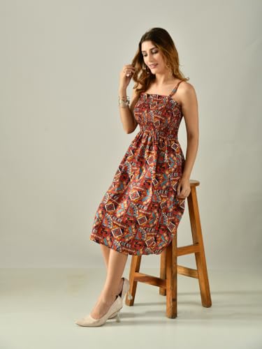 OWL MINK Women’s Flared Calf-Length Dress | Sleeveless Rayon Crepe