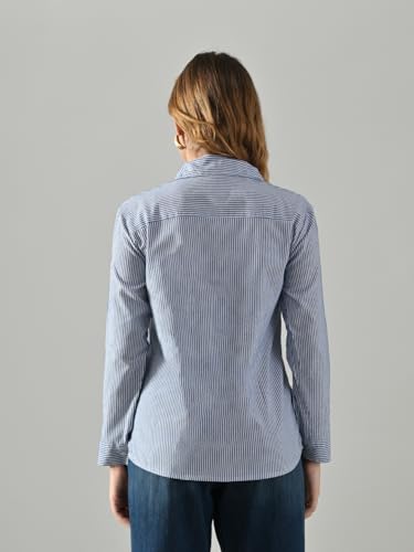 OWL MINK Women’s Blue Cotton Striped Shirt | Regular Fit, Full Sleeve