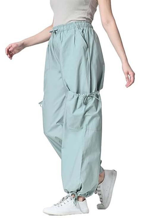 Solid Oversized Baggy Parashoot Pants for Women | High Waist Loose fit Korean Trousers/Cargo Pants with Side Pocket | Women Baggy Jeans for Casual & Travel wear for Women Comfort