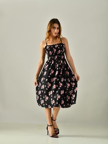 OWL MINK Women’s Flared Calf-Length Dress | Sleeveless Rayon Crepe