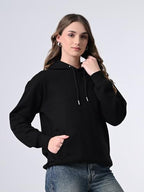 OWL MINK Women’s Black Printed Hoodie | Fleece Pullover with Pocket