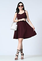 Women’s Sweetheart Neck Sleeveless Fit & Flare Dress Red Wine