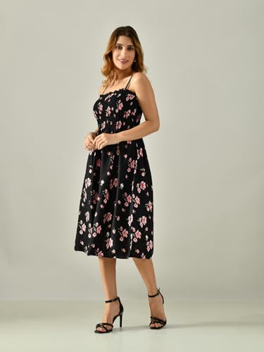 OWL MINK Women’s Flared Calf-Length Dress | Sleeveless Rayon Crepe