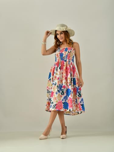 OWL MINK Women’s Flared Calf-Length Dress | Sleeveless Rayon Crepe