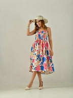 OWL MINK Women’s Flared Calf-Length Dress | Sleeveless Rayon Crepe