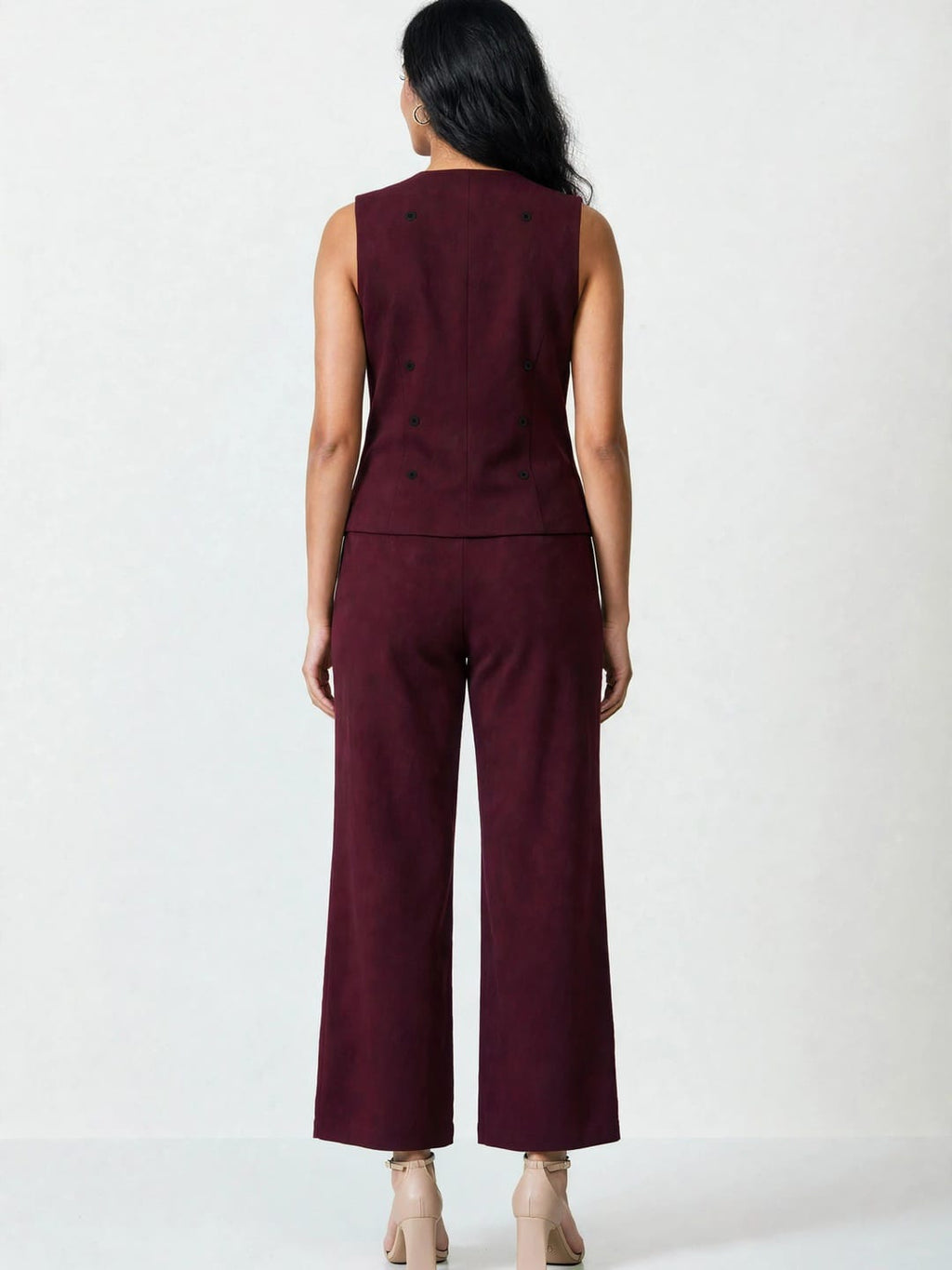 Women's Solid Sleeveless V-Neck Longline Waistcoat Co-Ord Set| Regular Fit Lycra Blend Knitted Waistcoat and Wide Leg Trouser for Casual, Office Wear & Semi-Formal Occasions