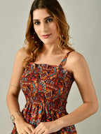OWL MINK Women’s Flared Calf-Length Dress | Sleeveless Rayon Crepe