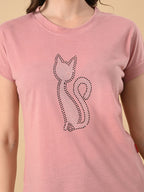 Stylish Women’s High-Low Tee with Crystal Print – Cotton Lycra