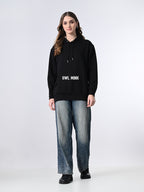 Women’s Relaxed Black Hoodie – Printed Fleece with Pocket